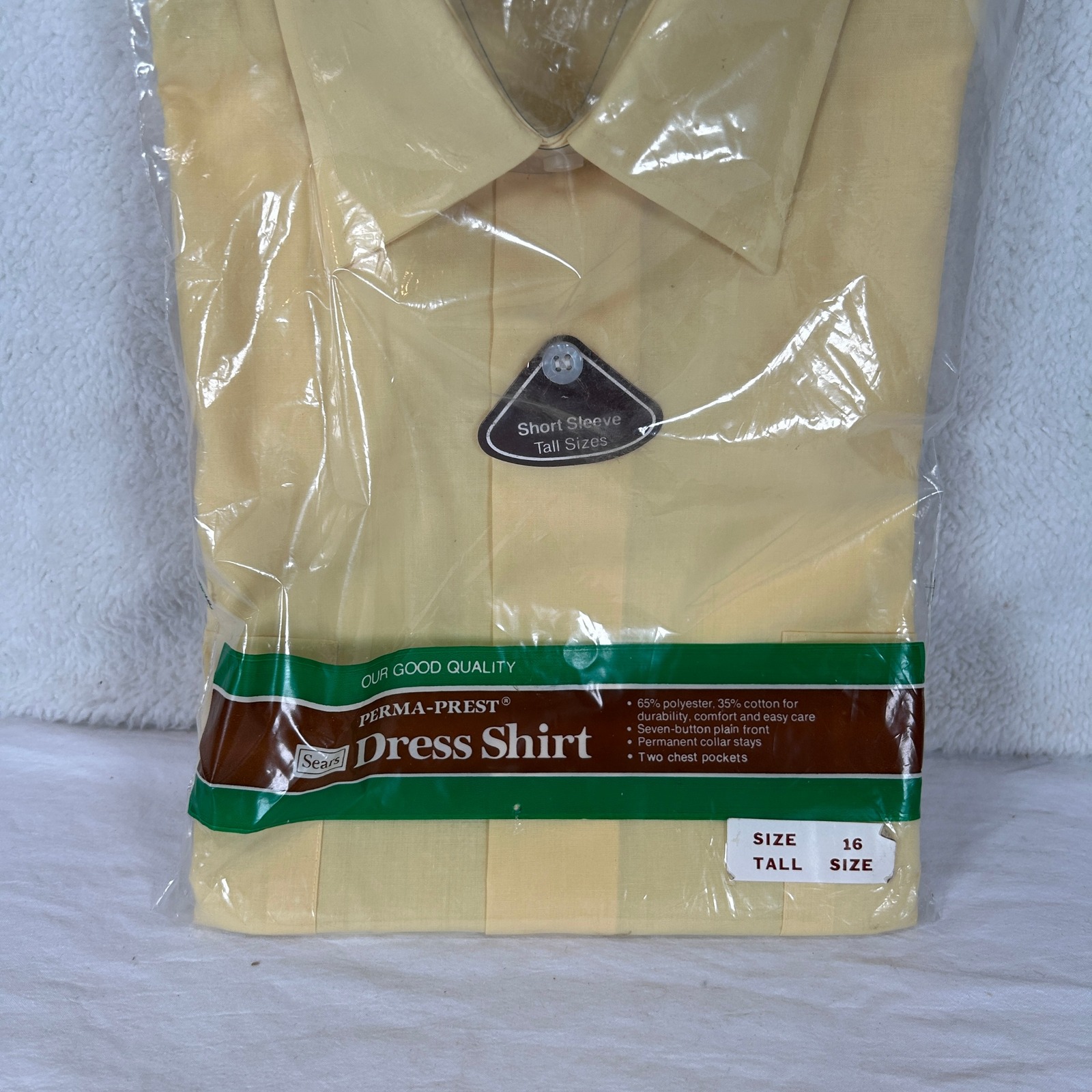 Vintage Sears Perma-Prest Dress Shirt Mens 16 Tall Yellow Short Sleeve New — image 3 of 7
